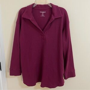 Woman Within Burgundy Thermal Waffle Weave Tunic Top Women’s Size 18/20